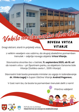 Vabilo na otvoritev novega vrtca Vitanje